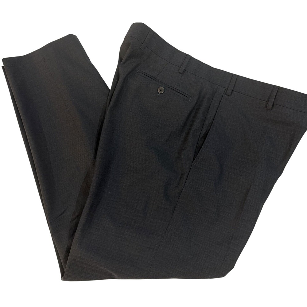 Zanella Todd Mens 38 Charcoal Grey Wool Dress Pants Made in Italy Micro Check